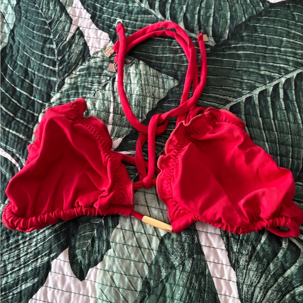 Art studio red ruched bikini top SZ m